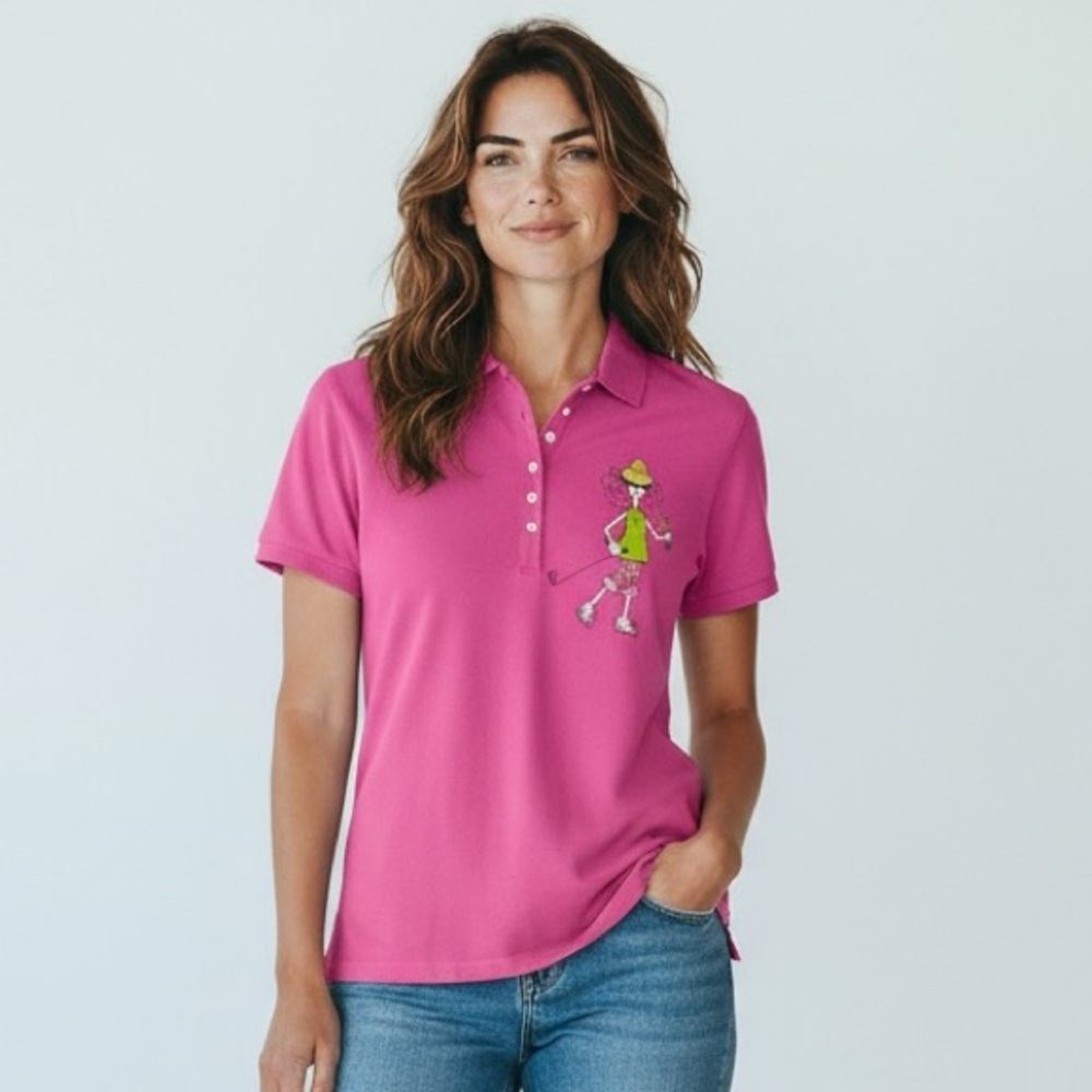 Outer Banks Women's L Sequin Golf Lady/Drink Signed? Pique Polo‎